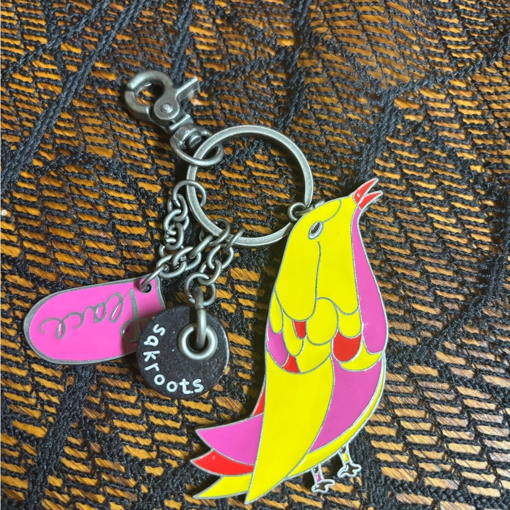 Sakroots Vibrant Bird Keychain in Pink and Yellow